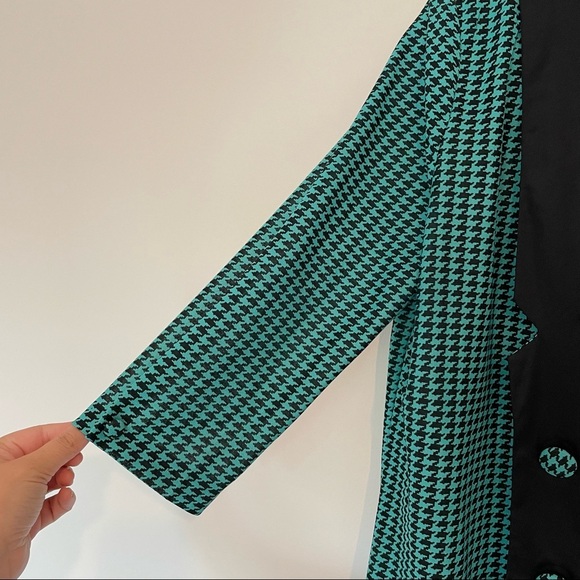 Vintage Whirlaway Teal Houndstooth Chiffon Blazer Jacket - Picture 4 of 6